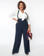 Unique Vintage Navy High Waist Suspender Pants | Blue